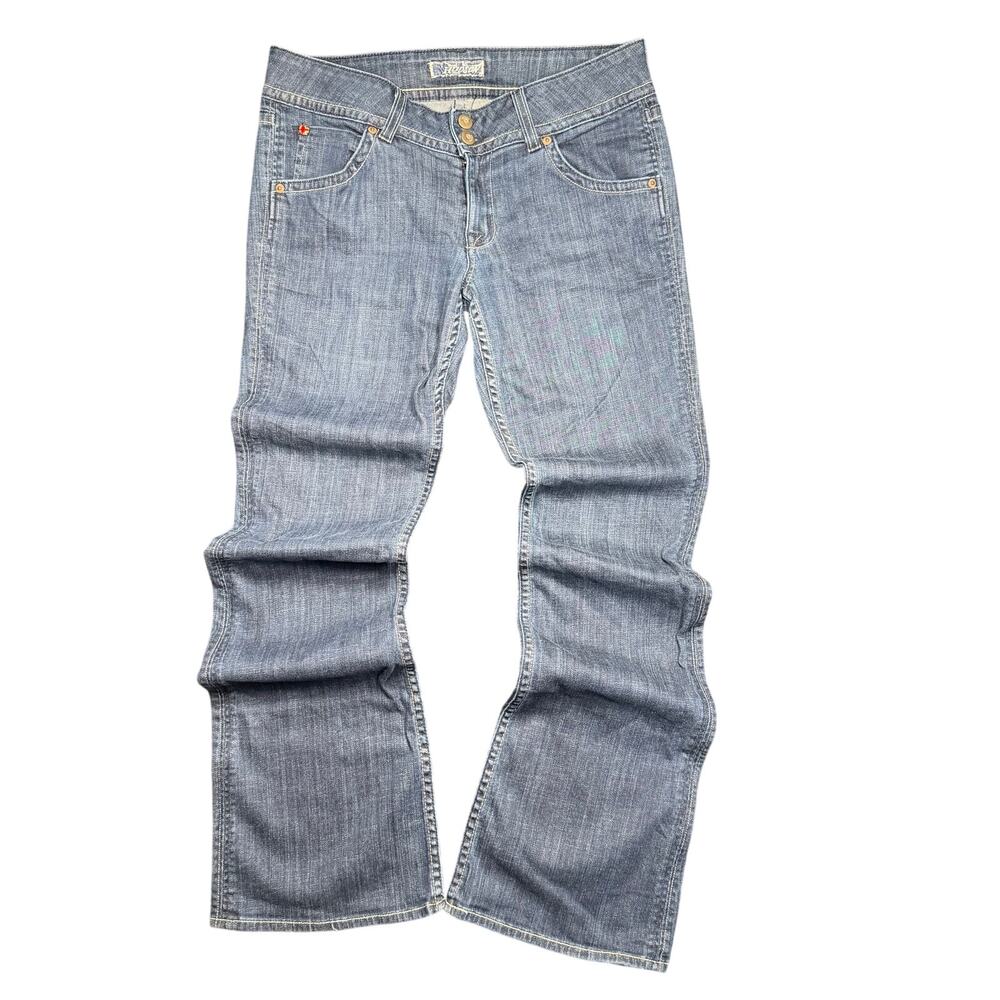 VTG Y2K Hudson Jeans Low Rise Signature Bootcut Flap Pocket Dark Wash Blue Denim